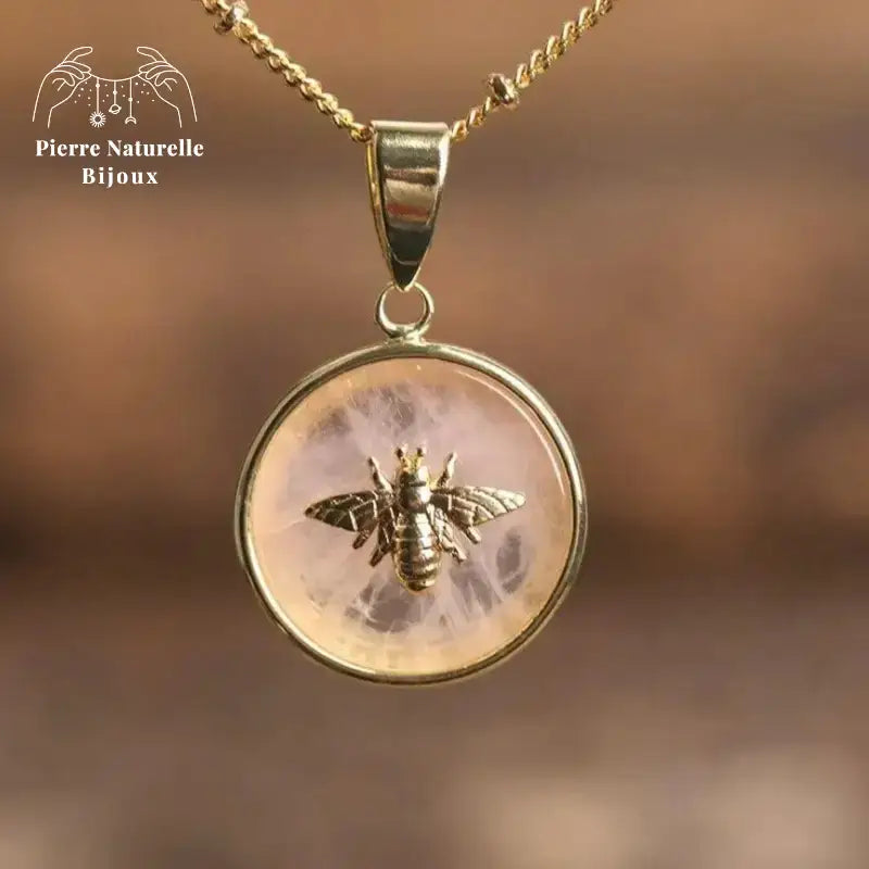 Collier "Abeille" en quartz rose