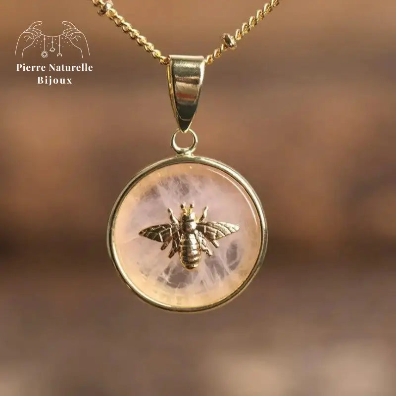 Collier "Abeille" en quartz rose