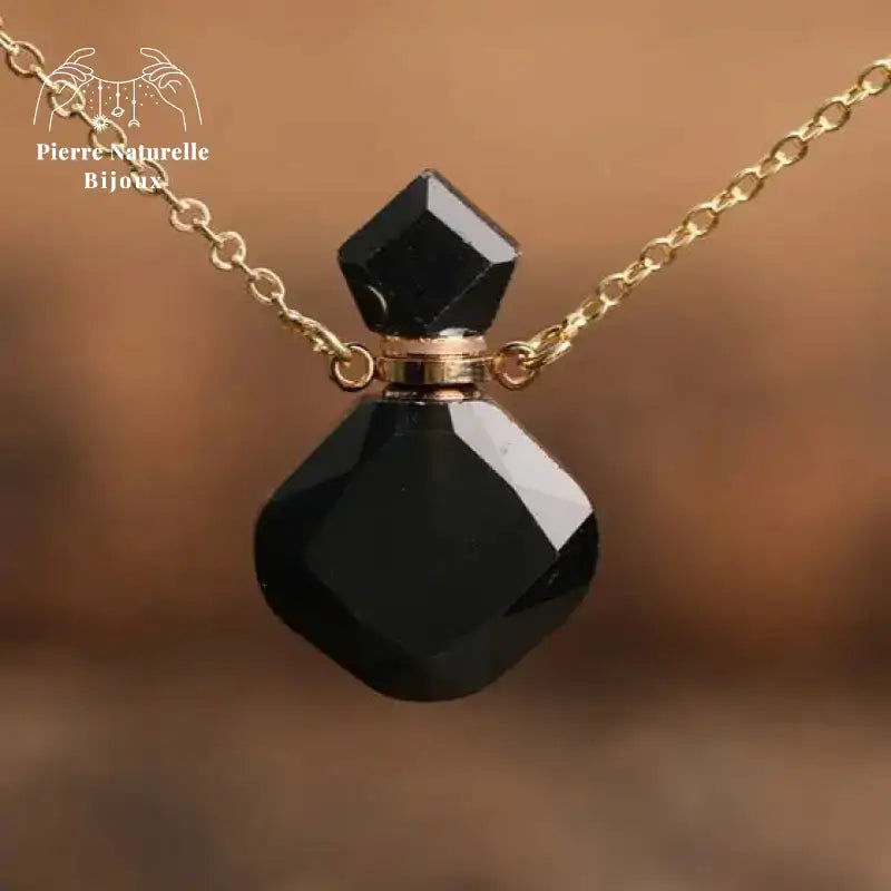 Collier diffuseur de parfum en agate noire