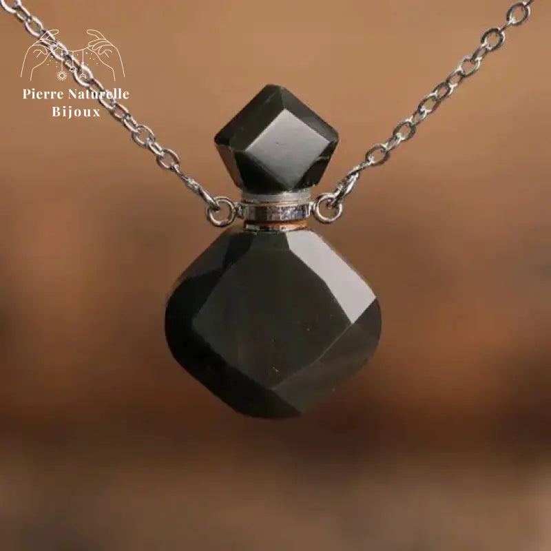 Collier diffuseur de parfum en agate noire