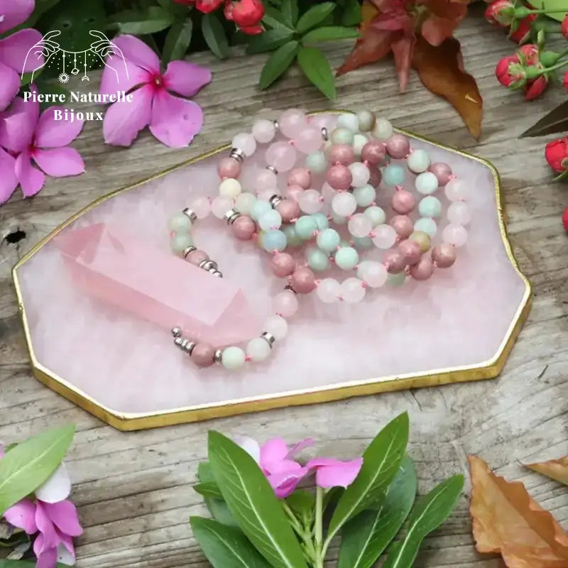 Collier "Affectif" en Quartz rose, Rhodonite et Amazonite | Colliers | pierre naturelle bijoux