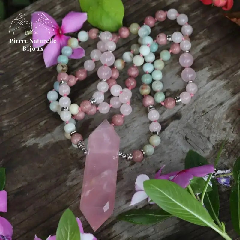 Collier "Affectif" en Quartz rose, Rhodonite et Amazonite | Colliers | pierre naturelle bijoux