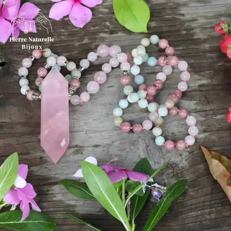 Collier "Affectif" en Quartz rose, Rhodonite et Amazonite | Colliers | pierre naturelle bijoux
