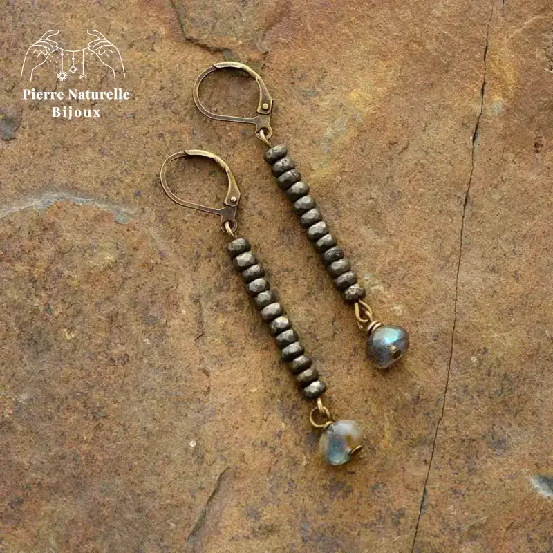 Boucle d'oreilles "Etincelle" en Pyrite et Labradorite | Boucles d'Oreilles | pierre naturelle bijoux