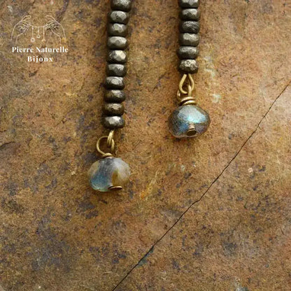 Boucle d'oreilles "Etincelle" en Pyrite et Labradorite | Boucles d'Oreilles | pierre naturelle bijoux