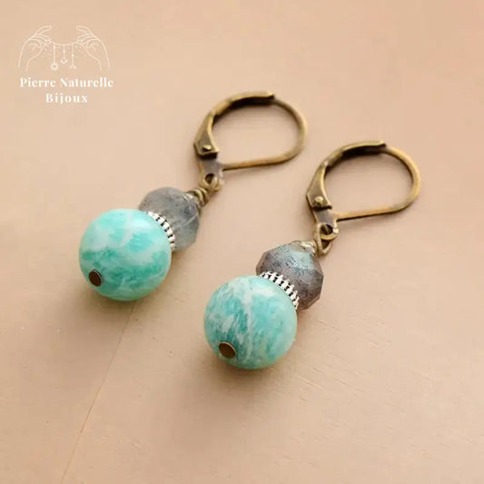 Boucles d'oreilles "Liberté" en Amazonite et Labradorite | Boucles d'Oreilles | pierre naturelle bijoux