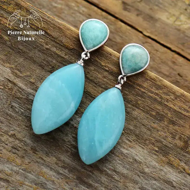 Boucles d'oreilles "Indépendance" en Amazonite | Boucles d'Oreilles | pierre naturelle bijoux