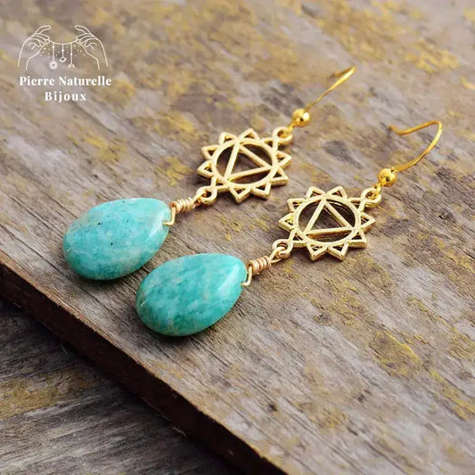 Boucles d'oreilles "Manipura" en Amazonite | Boucles d'Oreilles | pierre naturelle bijoux