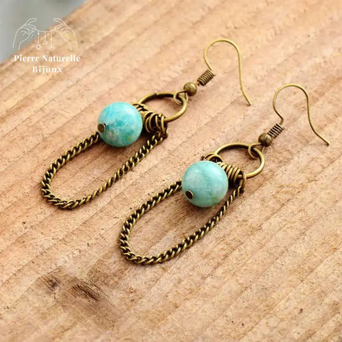 Boucles d'oreilles "Pouvoir" en Amazonite | Boucles d'Oreilles | pierre naturelle bijoux