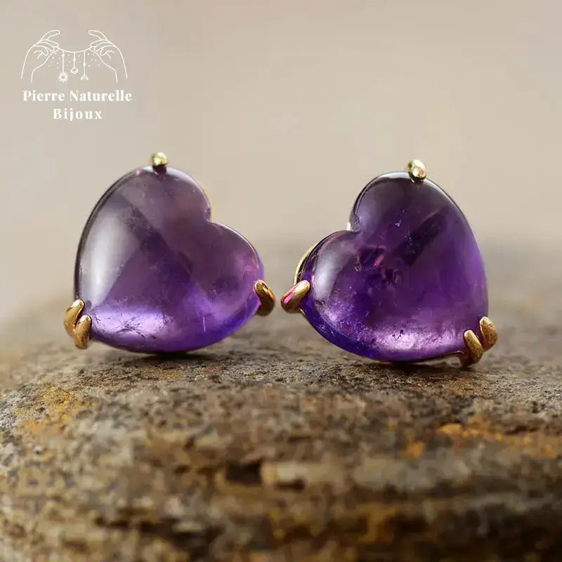 Boucles d'oreilles "Cœur" en Améthyste | Boucles d'Oreilles | pierre naturelle bijoux