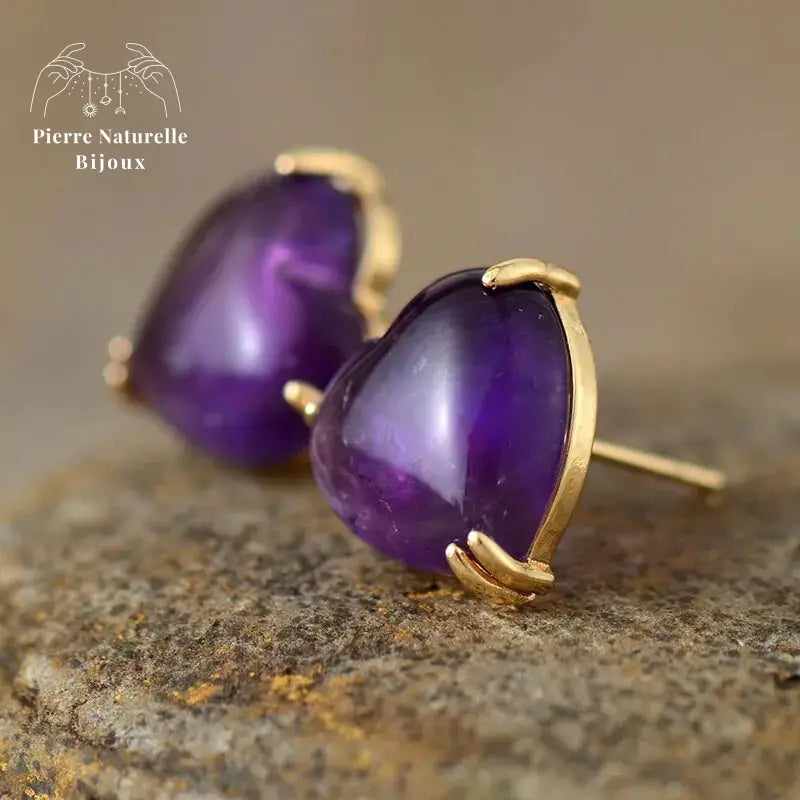 Boucles d'oreilles "Cœur" en Améthyste | Boucles d'Oreilles | pierre naturelle bijoux