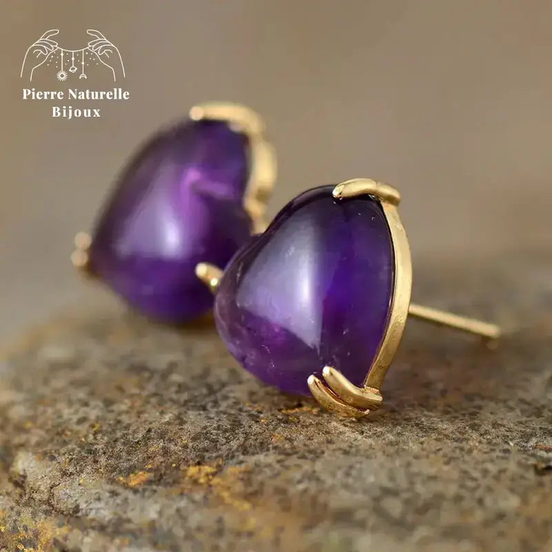 Boucles d'oreilles "Cœur" en Améthyste | Boucles d'Oreilles | pierre naturelle bijoux