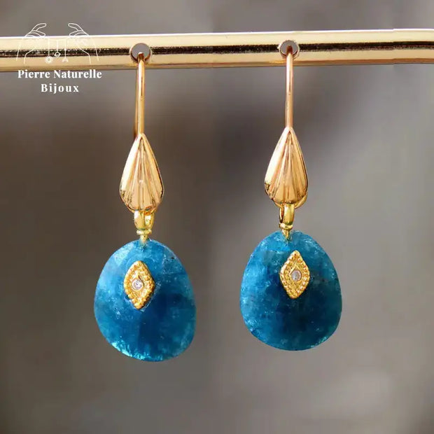 Boucles d'oreilles "Abysse" en Apatite | Boucles d'Oreilles | pierre naturelle bijoux