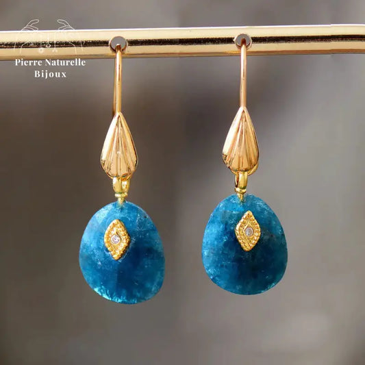 Boucles d'oreilles "Abysse" en Apatite | Boucles d'Oreilles | pierre naturelle bijoux