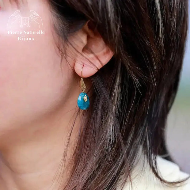 Boucles d'oreilles "Abysse" en Apatite | Boucles d'Oreilles | pierre naturelle bijoux