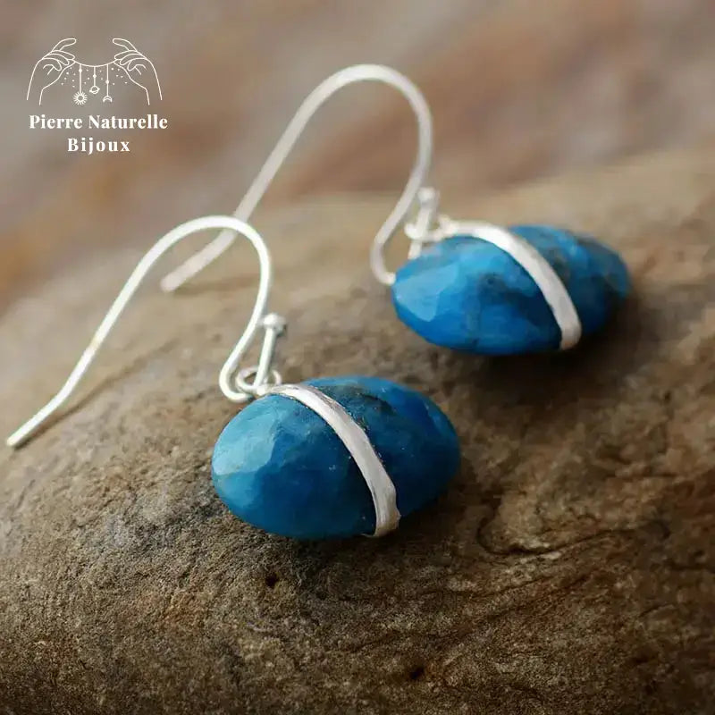Boucles d'oreilles "Pandore" en Apatite | Boucles d'Oreilles | pierre naturelle bijoux