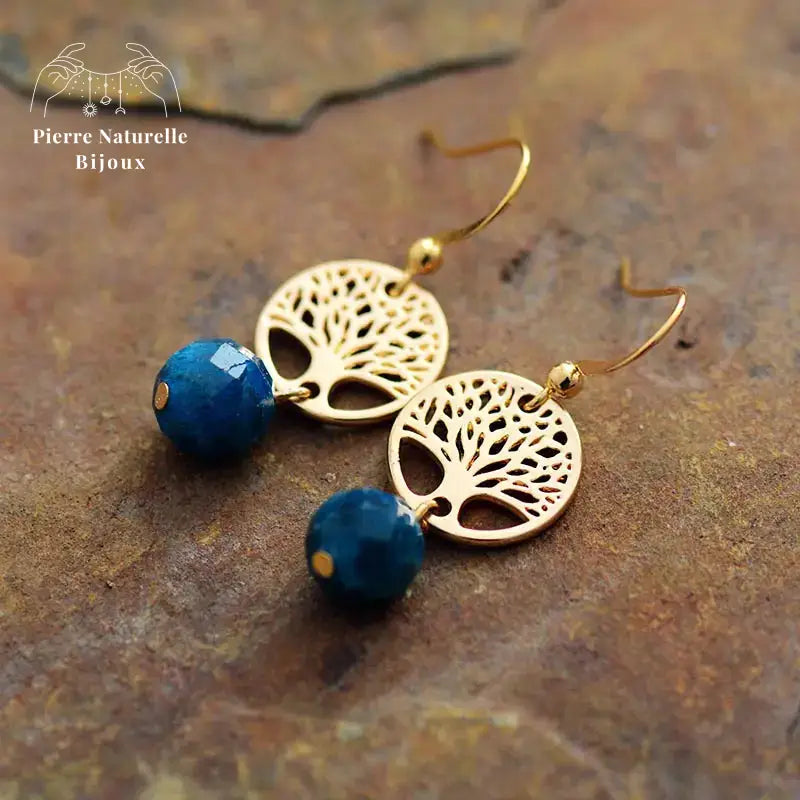 Boucles d'oreilles "Persévérance" en Apatite | Boucles d'Oreilles | pierre naturelle bijoux
