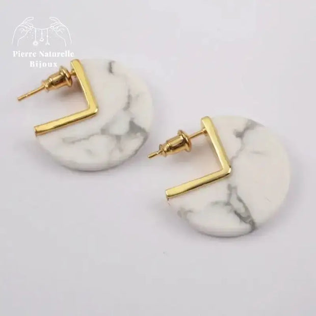 Boucles d'oreilles en Howlite | Boucles d'Oreilles | pierre naturelle bijoux