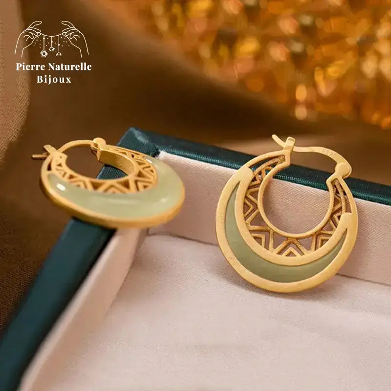Boucles d'oreilles "Lune" en Jade | Boucles d'Oreilles | pierre naturelle bijoux