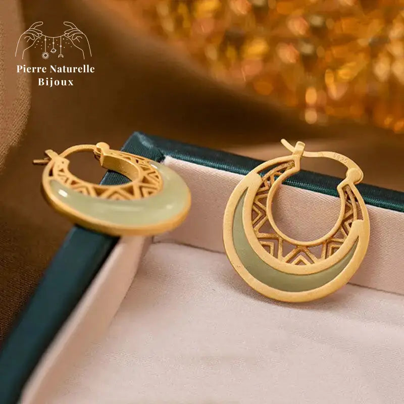 Boucles d'oreilles "Lune" en Jade | Boucles d'Oreilles | pierre naturelle bijoux