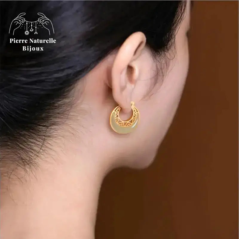 Boucles d'oreilles "Lune" en Jade | Boucles d'Oreilles | pierre naturelle bijoux