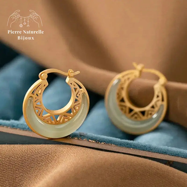 Boucles d'oreilles "Lune" en Jade | Boucles d'Oreilles | pierre naturelle bijoux