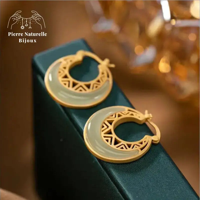 Boucles d'oreilles "Lune" en Jade | Boucles d'Oreilles | pierre naturelle bijoux