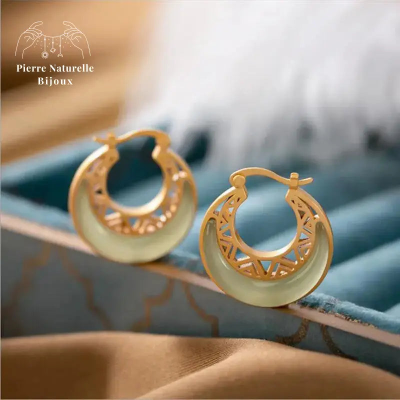 Boucles d'oreilles "Lune" en Jade | Boucles d'Oreilles | pierre naturelle bijoux