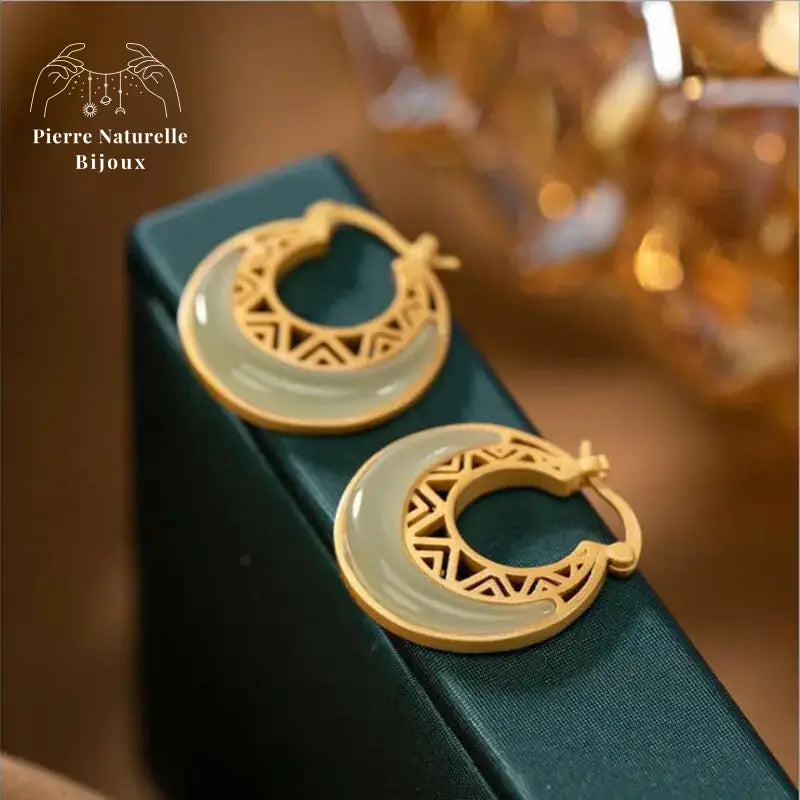 Boucles d'oreilles "Lune" en Jade | Boucles d'Oreilles | pierre naturelle bijoux
