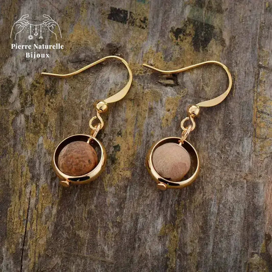 Boucles d'oreilles en Jaspe paysage / Pierre de lave | Boucles d'Oreilles | pierre naturelle bijoux