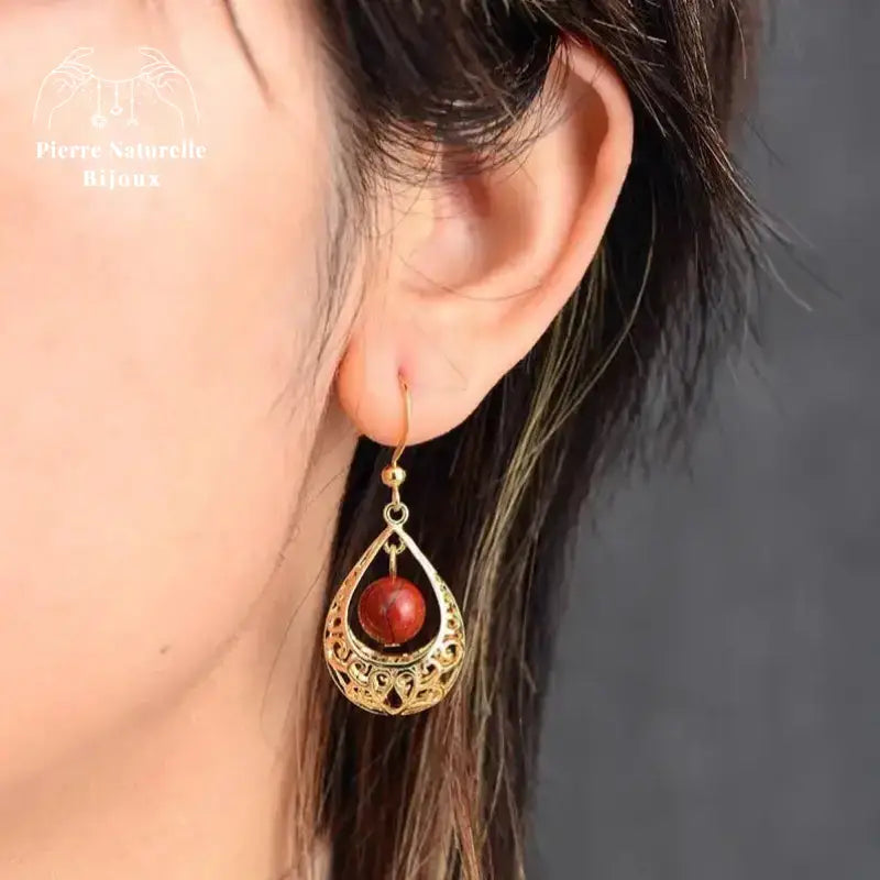 Boucles d'oreilles "Conception" en Jaspe rouge | Boucles d'Oreilles | pierre naturelle bijoux