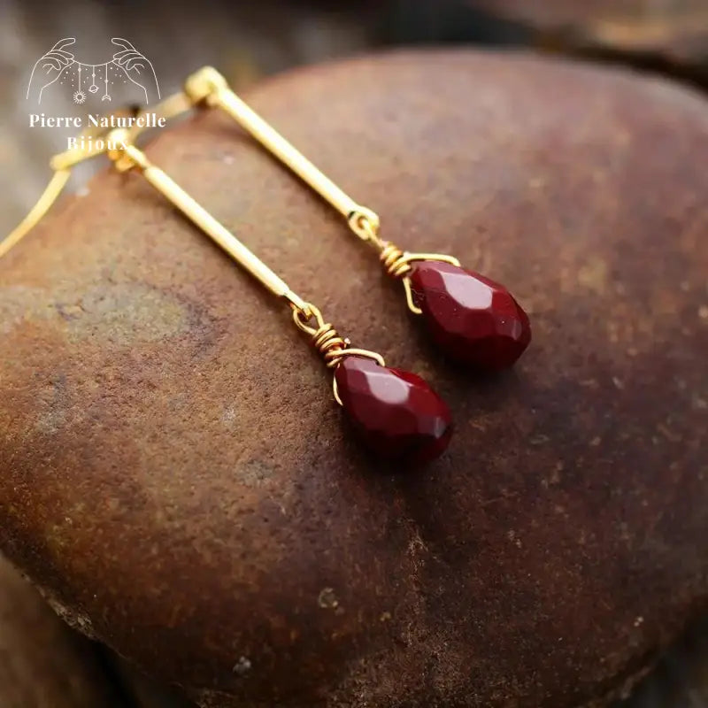 Boucles d'oreilles "Endurance" en Jaspe rouge | Boucles d'Oreilles | pierre naturelle bijoux