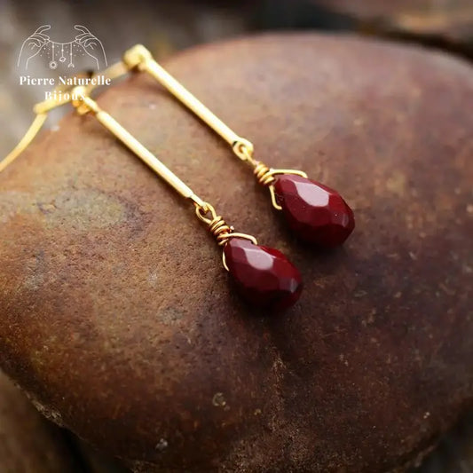 Boucles d'oreilles "Endurance" en Jaspe rouge | Boucles d'Oreilles | pierre naturelle bijoux
