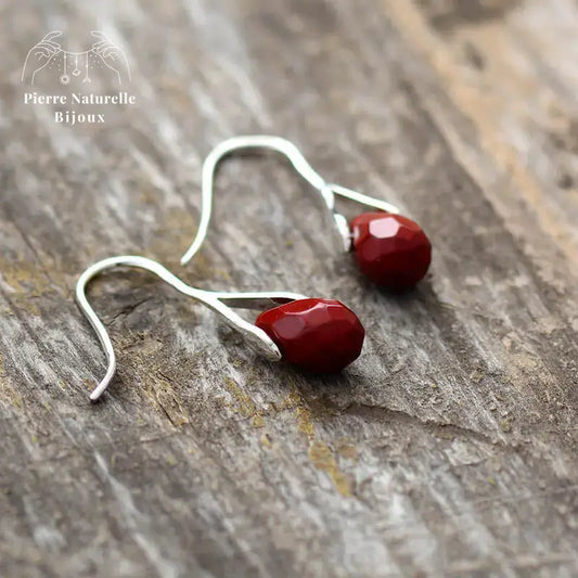 Boucles d'oreilles "Vitalité" en Jaspe rouge | Boucles d'Oreilles | pierre naturelle bijoux
