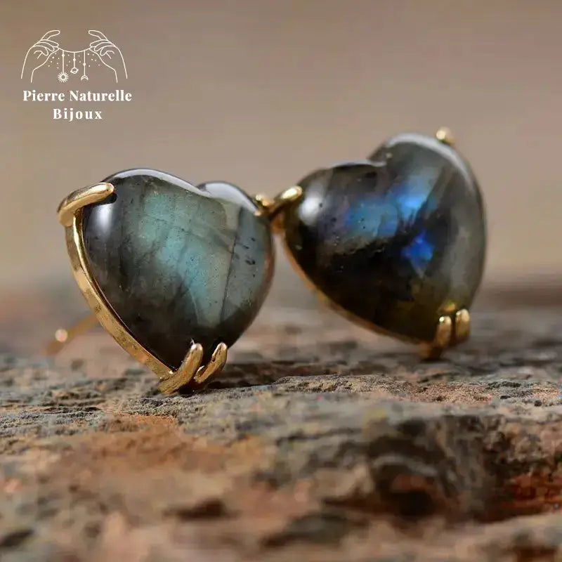 Boucles d'oreilles "Cœur" en Labradorite | Boucles d'Oreilles | pierre naturelle bijoux