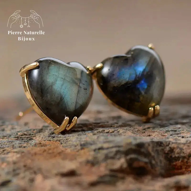 Boucles d'oreilles "Cœur" en Labradorite | Boucles d'Oreilles | pierre naturelle bijoux