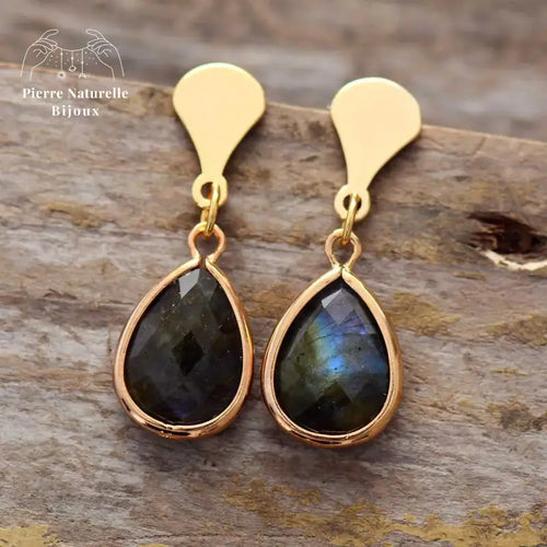 Boucles d'oreilles "Finesse" en Labradorite | Boucles d'Oreilles | pierre naturelle bijoux