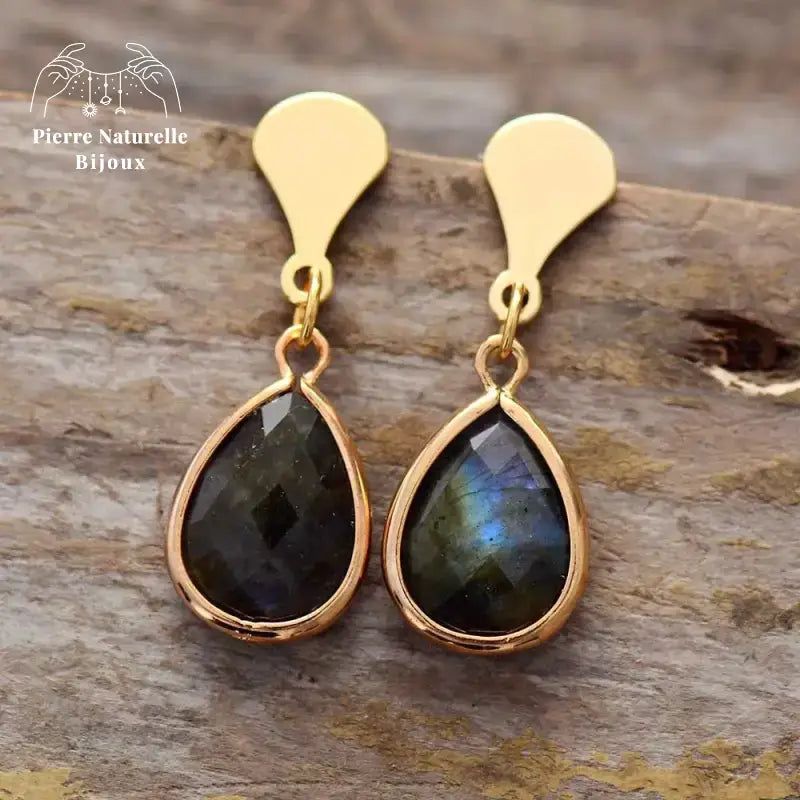 Boucles d'oreilles "Finesse" en Labradorite | Boucles d'Oreilles | pierre naturelle bijoux