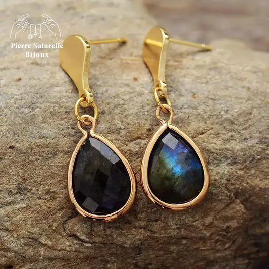 Boucles d'oreilles "Finesse" en Labradorite | Boucles d'Oreilles | pierre naturelle bijoux