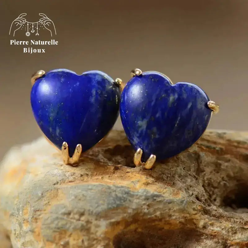 Boucles d'oreilles "Cœur" en Lapis-lazuli | Boucles d'Oreilles | pierre naturelle bijoux