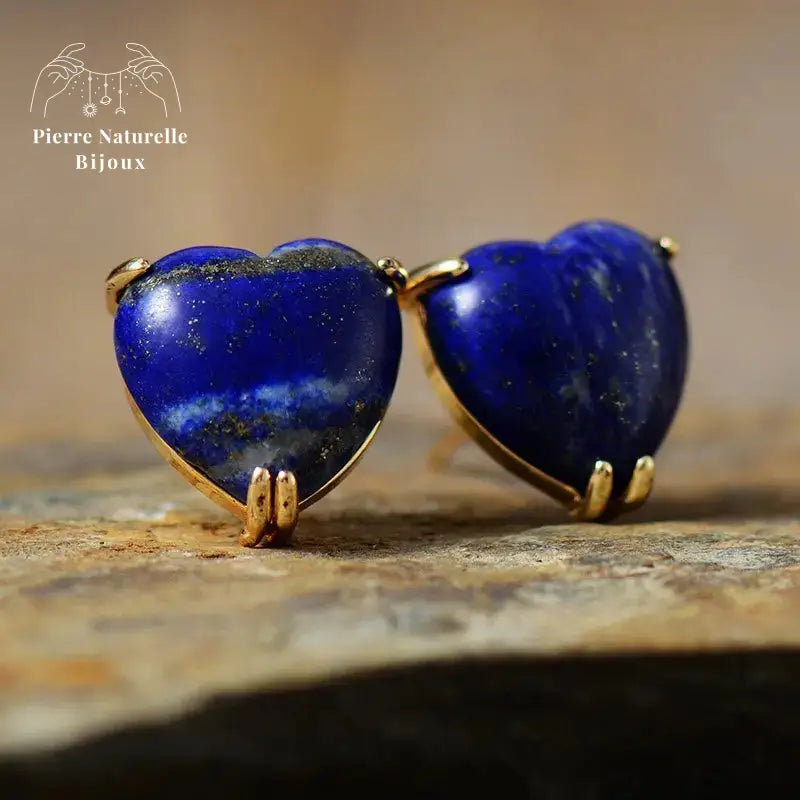 Boucles d'oreilles "Cœur" en Lapis-lazuli | Boucles d'Oreilles | pierre naturelle bijoux