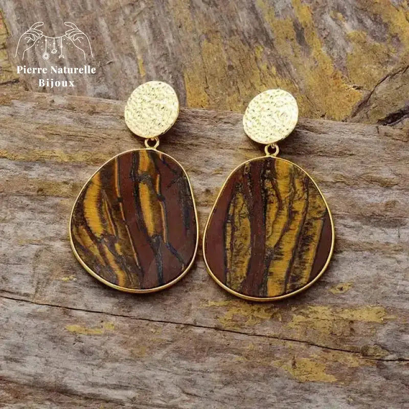 Boucles d'oreilles "Réussite" en œil de tigre | Boucles d'Oreilles | pierre naturelle bijoux