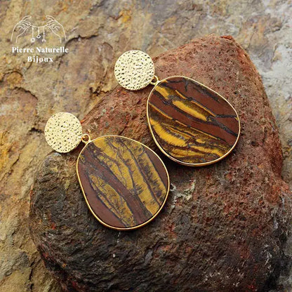 Boucles d'oreilles "Réussite" en il de tigre | Boucles d'Oreilles | pierre naturelle bijoux