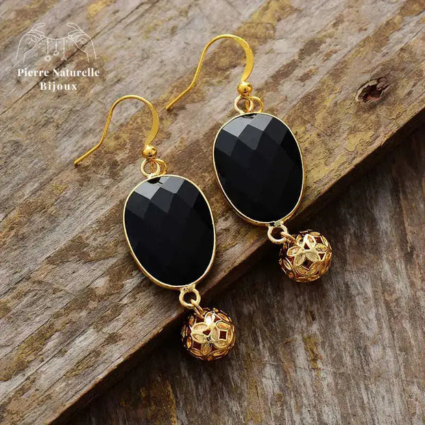 Boucles d'oreilles "Détermination" en Onyx | Boucles d'Oreilles | pierre naturelle bijoux