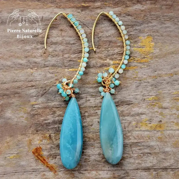 Boucles d'oreilles en pierre Amazonite | Boucles d'Oreilles | pierre naturelle bijoux