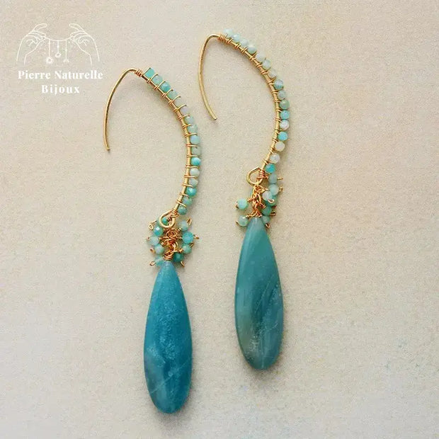 Boucles d'oreilles en pierre Amazonite | Boucles d'Oreilles | pierre naturelle bijoux