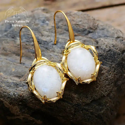 Boucles d'oreilles en Pierre de lune | Boucles d'Oreilles | pierre naturelle bijoux