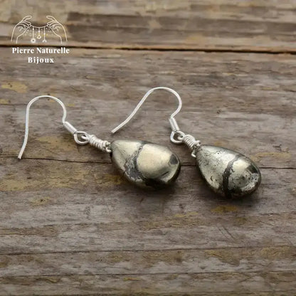 Boucles d'oreilles "Créatif" en Pyrite | Boucles d'Oreilles | pierre naturelle bijoux