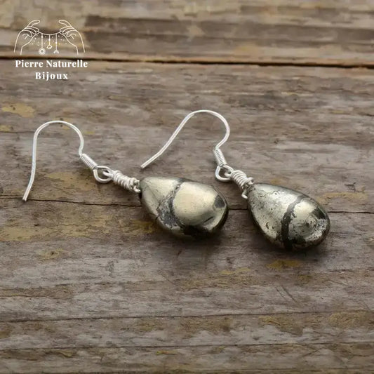 Boucles d'oreilles "Créatif" en Pyrite | Boucles d'Oreilles | pierre naturelle bijoux