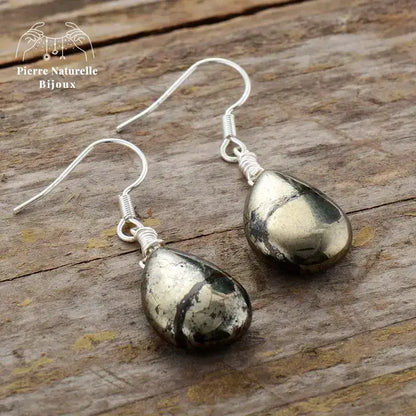Boucles d'oreilles "Créatif" en Pyrite | Boucles d'Oreilles | pierre naturelle bijoux
